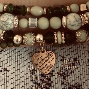 Layered Jade Price BREAK SOON Beaded Heart Charm Bracelet - Unbranded